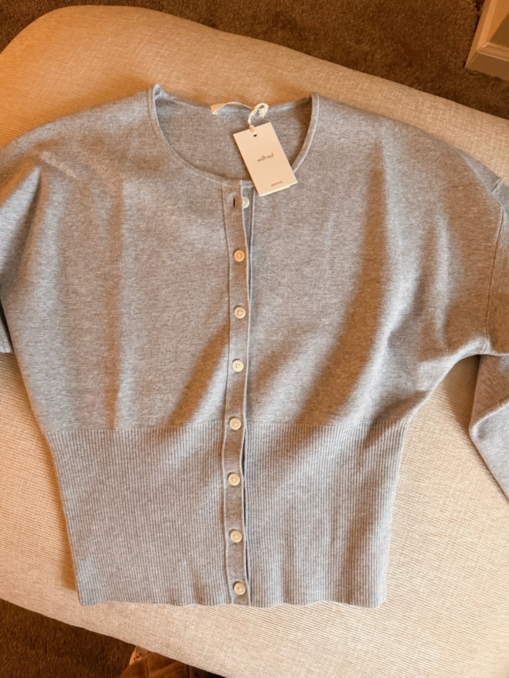 Wilfred Heather Chrome Gray Ribbed Crewneck Cardigan